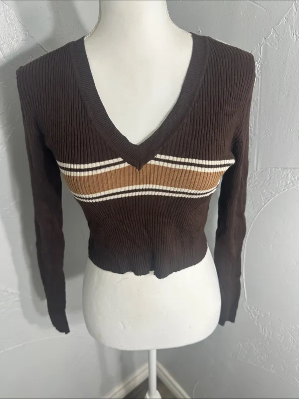 Garage Brown V-Neck Stripe Sweater - Image 6