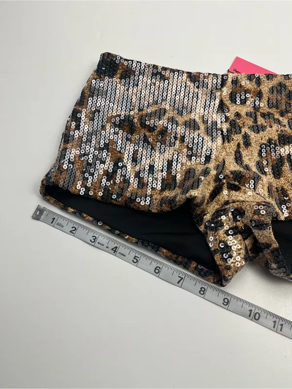 Edikted Sequin Leopard Print Micro Shorts Brown Black Womens Small Stretch NEW - Image 10