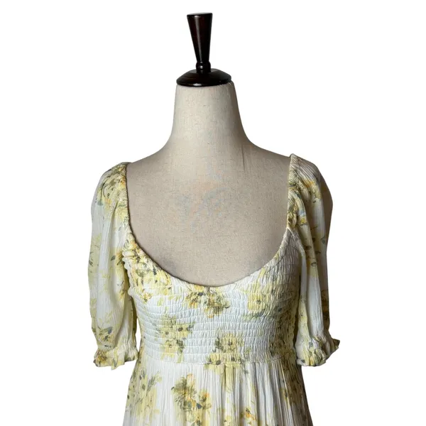 Abercrombie & Fitch Midi Dress Women XS Yellow Floral Smocked Boho Cottagecore - Image 4