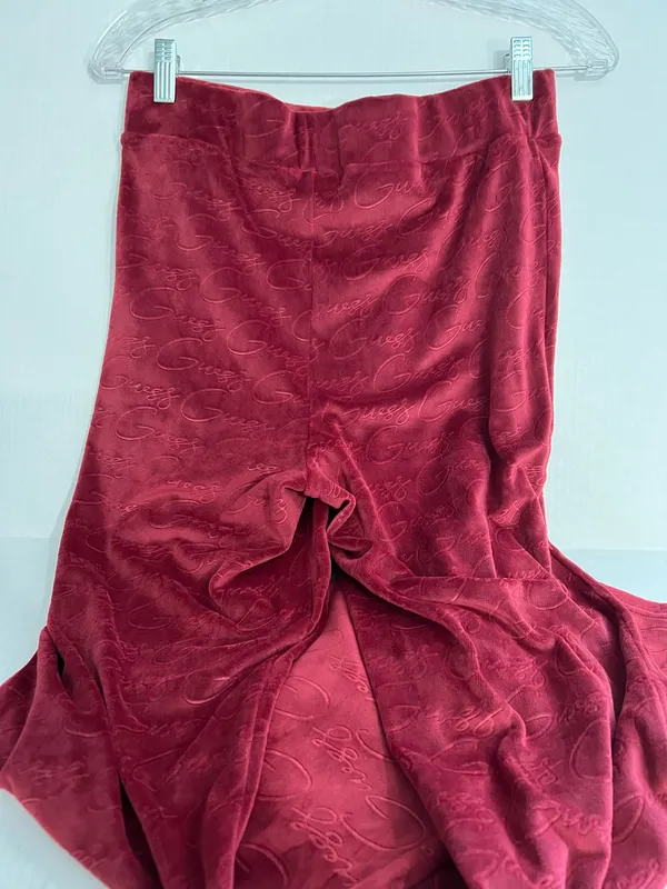 Guess Ladies Velour Red Embossed Pants - Image 3