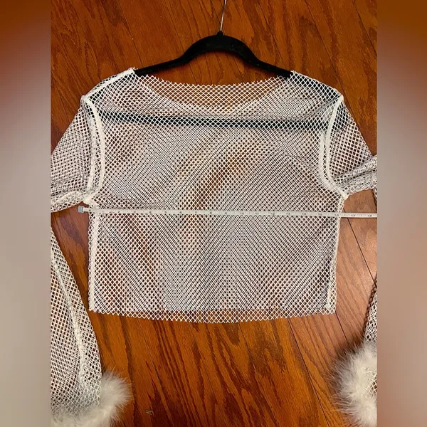 White Mesh T-shirt with Rhinestones Sheer White Mesh Top - Image 5