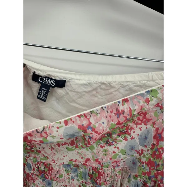 Chaps Denim Womens Large Pink Blue Floral Tiered Cotton Midi Skirt Boho Cottage - Image 8