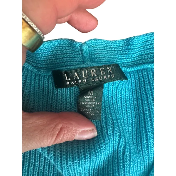Lauren Ralph Lauren Knit Tank‎ Top Medium Sleeveless Sweater Blue Cotton - Image 3