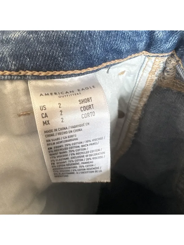 American Eagle Mom Jeans Womens 2 Short Distressed High Rise Rigid Blue Denim - Image 8