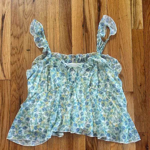 Wild Fable™ Women's Scoop Neck Chiffon Flutter Tank Top - Green Floral XL target - Image 3