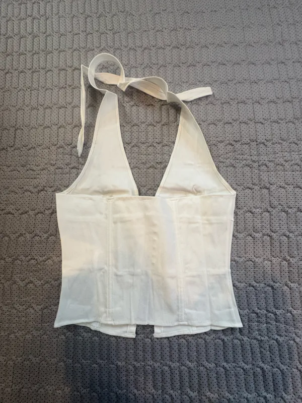 Y2K style White Halter Corset Top - Women's Stylish Bustier - Image 4