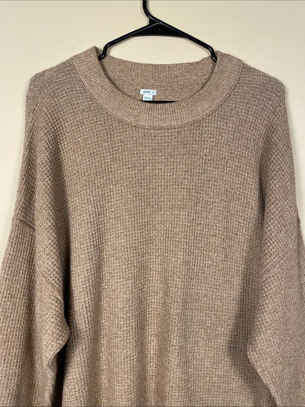 Aerie Women’s Waffle Knit Tan Comfy Cozy Crew Neck Sweater - Image 2