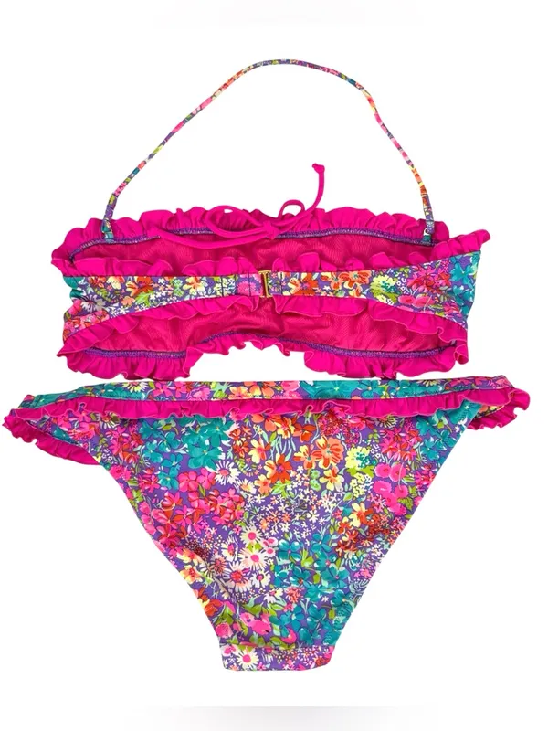 Y2K Victorias Secret Bikini Set Pink Floral Ruched Smocked Ruffled - Image 2
