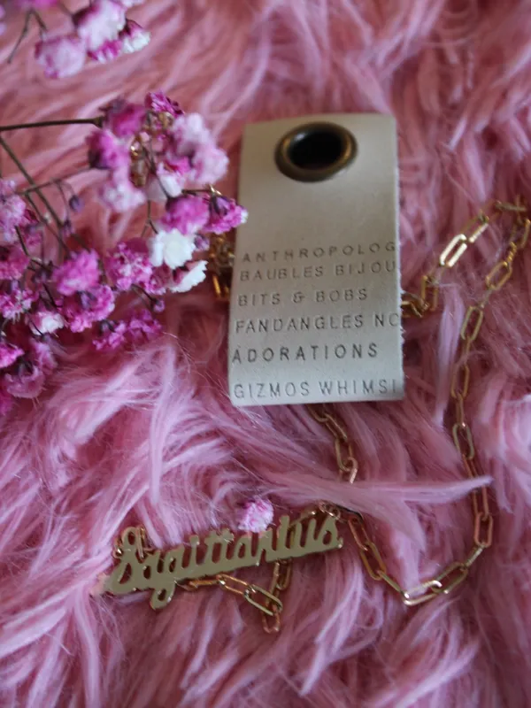 Anthropologie Sagittarius Zodiac 14K Gold Plated Script Necklace NWT - Image 3