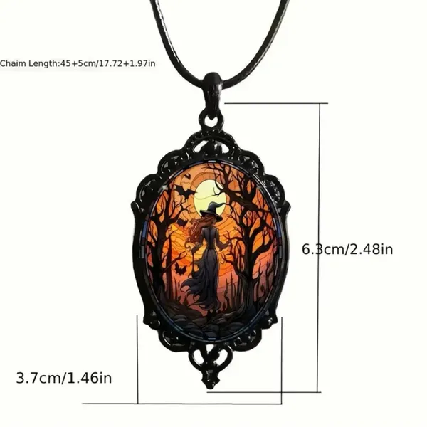 Retro Style Bat Witch Pendant Cameo Black Pendant Necklace Gothic Glass Pendant - Image 7