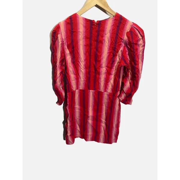 Something Navy Mini Dress Womens M Red Pink Striped Puff Sleeve‎ Crew Neck Party - Image 6
