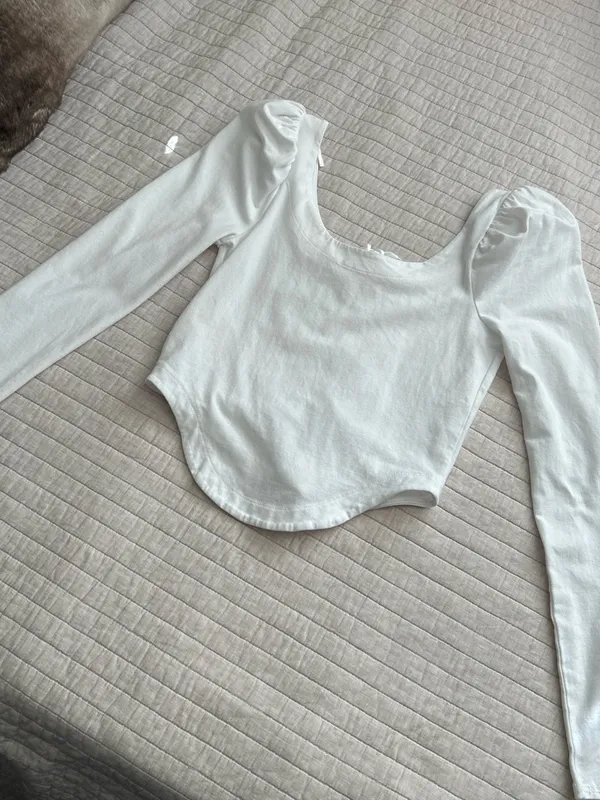 Free people willow white boho corset lace up crop cotton long sleeve top M - Image 6