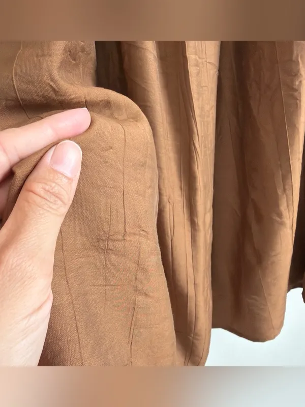 in february Sepia Brown Smocked Babydoll Knee-Length Dress Pockets NWT Size L - Image 7