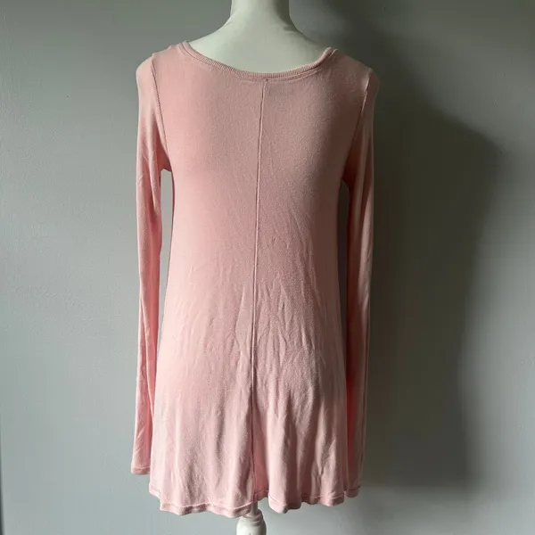 Free People Vintage Baby Pink Longsleeve High Low Blouse Boho Size S - Image 3