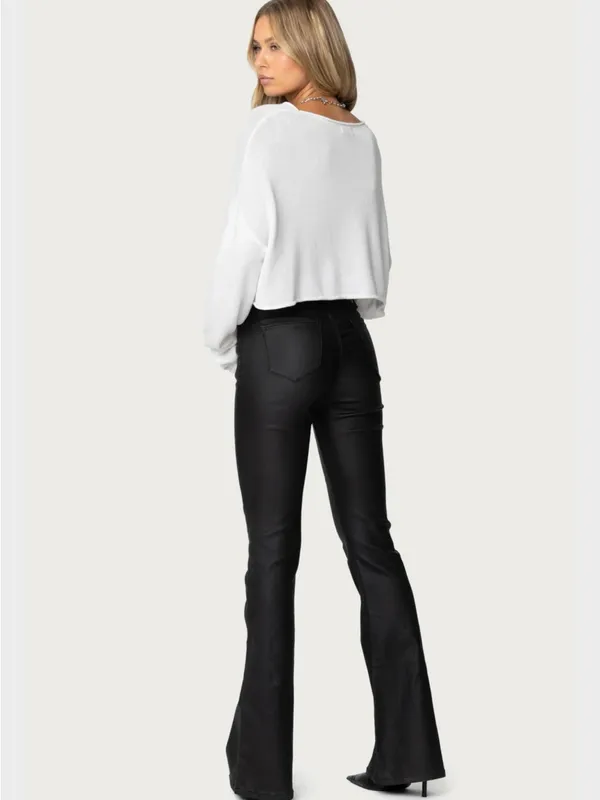 Edikted Black Flare Vegan Leather - Image 3