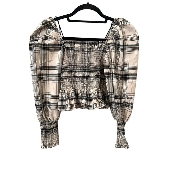 ZARA Smocked Peplum Style Linen Crop Top Sz Small‎ - Image 3
