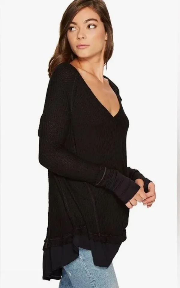 We the Free People Black Laguna oversized long sleeve shirt distressed used Med - Image 3