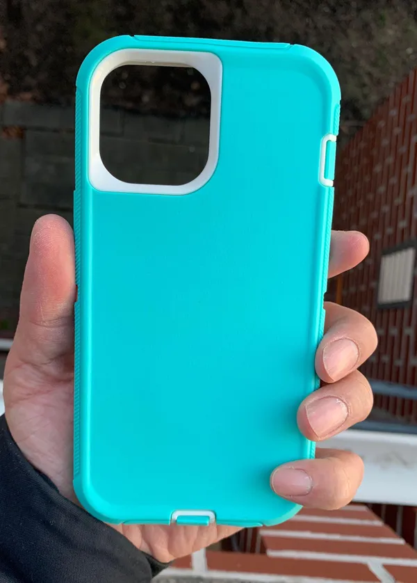 iPhone 12Pro Max Fashion Dual Layers Shock Defender Case-light Teal/White - Image 4