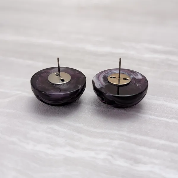 Vintage Stud Earrings Purple Domed Circle with Ridges Retro Statement - Image 5