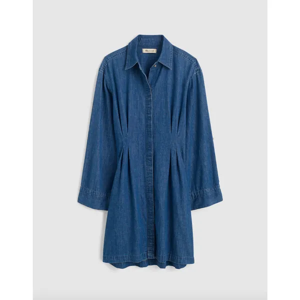 Madewell Denim Pleated Mini Shirtdress Bouvier Wash Blue Long Sleeve US 8 NWT - Image 6