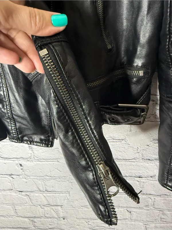 We the free heartbreaker Vintage inspired Black Leather Biker Jacket small - Image 8