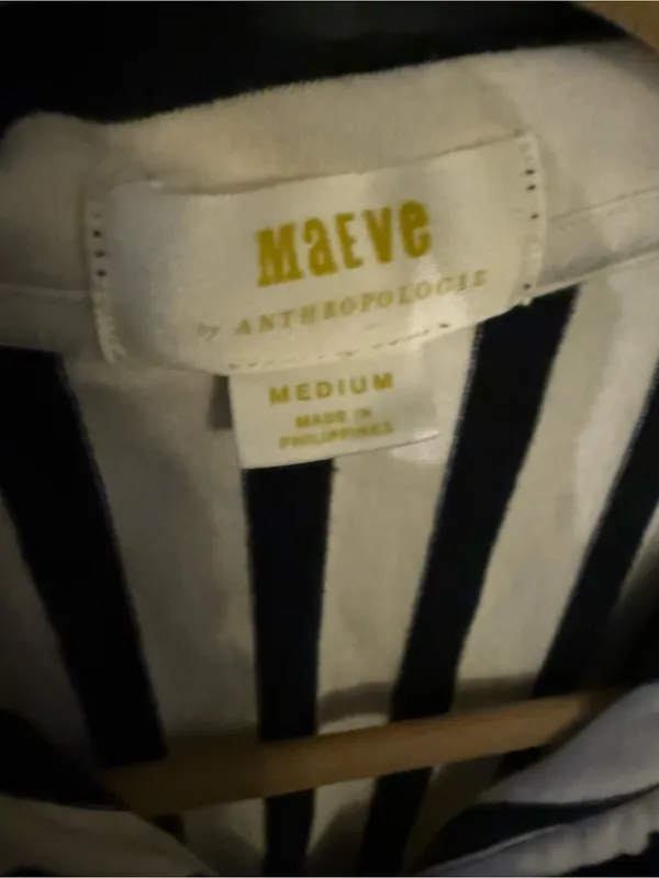 Maeve Navy and White Vertical-Stripe Midi Shirt Dressy - Image 2