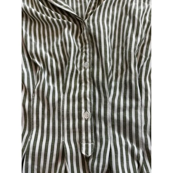 Max Studio London Sleeveless Blouse L Green Stripe Smocked Back Peplum Top - Image 4