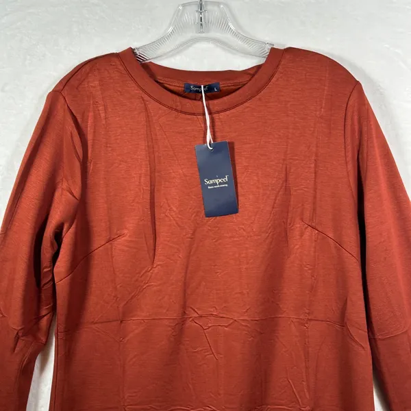 Sampeel Womens Long Sleeve Crew Neck T-Shirt Dress Rust Orange Side‎ Slit Large - Image 6