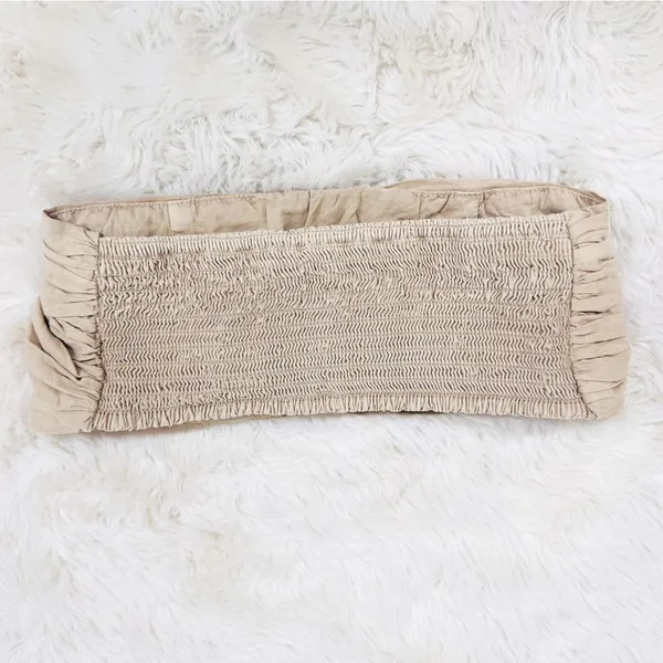 FREE PEOPLE Smocked Strapless Crop Top Bandeau Small Tan‎ Beige Ruched Bralette - Image 2
