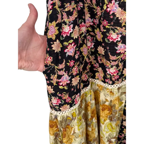 Anthropologie Sleeveless Ruffled Patchwork Floral Tiered Midi Dress Size Large - Image 11
