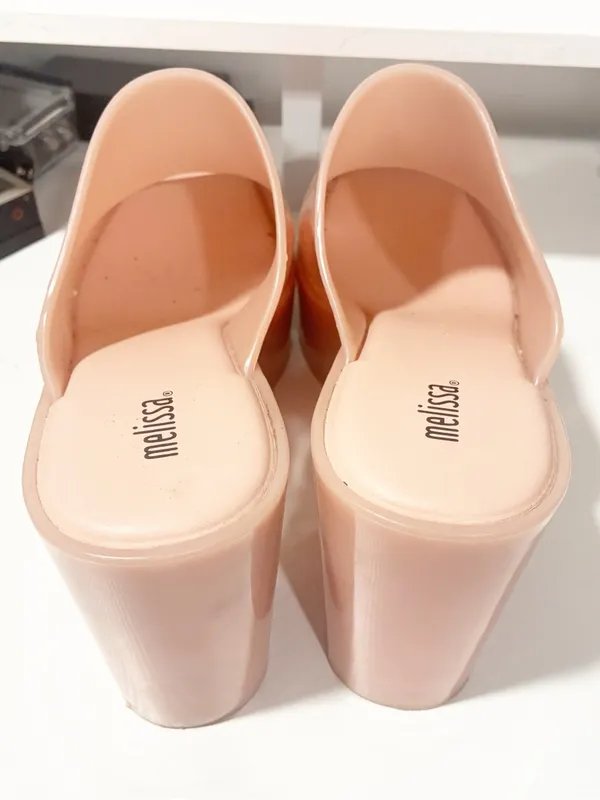 Melissa Mule Heel PVC Jelly Peep Toe Chunky Blush Pink Size 10 - Image 4