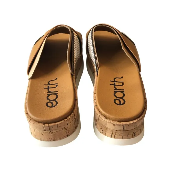 Earth Finale Leather Platform Crossband Slide Sandal Tan Woven Strap 8 - Image 4