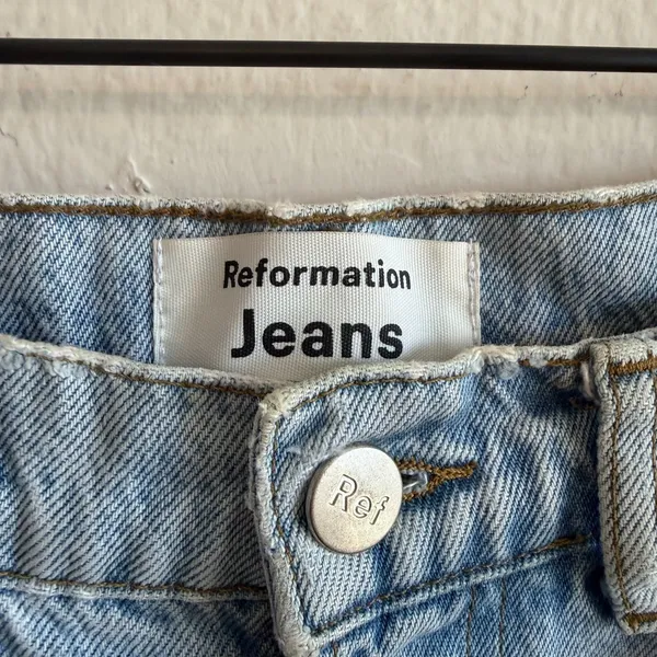 REFORMATION Stevie Ultra High Rise Straight Tahoe Raw Hem Denim Jeans Womens 26 - Image 3