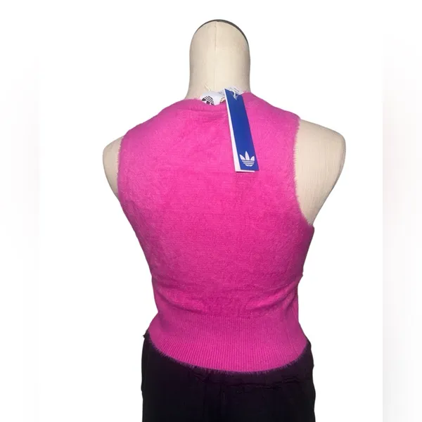 NWT adidas Fluffy Knitted Vest Fuzzy Soft Pink Red Small Semi Lucid Fuchsia - Image 15