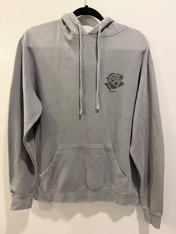 Obey Day Of The Dead Skull Detail Camden Hoodie Dusty Charcoal Grey - Image 3