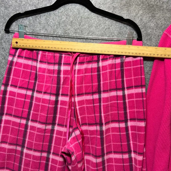 ZENista Pink Plaid Fleece Pajama Set Waffle Henley Top & Pants‎ L Long Sleeve - Image 2
