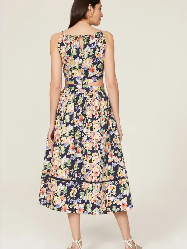$195 SOMETHING NAVY Floral Midi Dress with Cutouts - Size S - Image 2