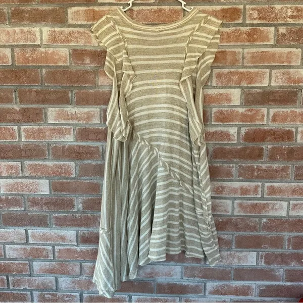 Free People Between The Lines Asymmetrical High Low Linen Dress Large Beige - Image 7
