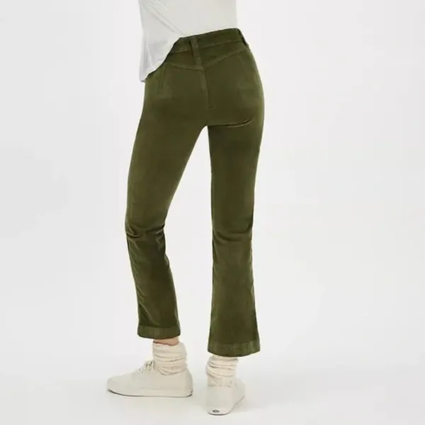 NWOT Free People High Time Velvet Kick Flare Pants Olive Army Green - Image 2