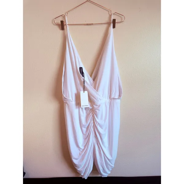 Retrofête Dress Women XXL White‎ Kai Dress Mini Ruched V-Neck Jersey NWT - Image 5