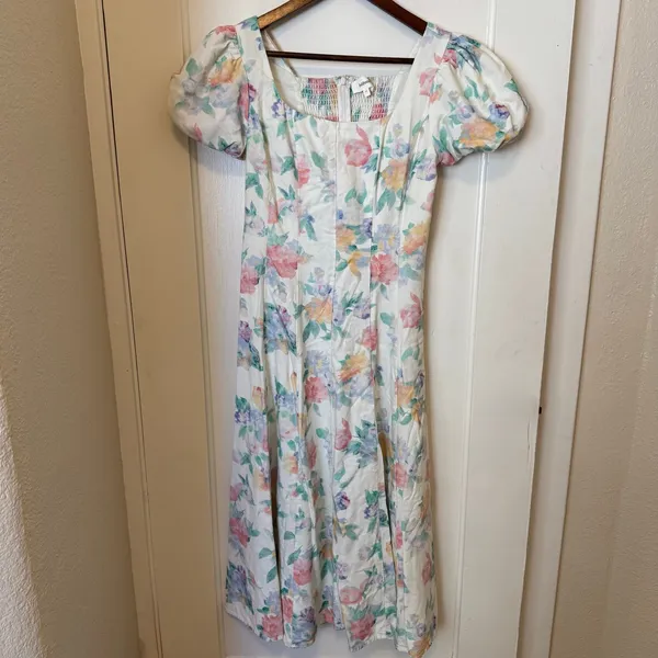 Böhme Mollie Floral Maxi Dress Multi Puff Sleeve Linen Blend Size M - Image 4