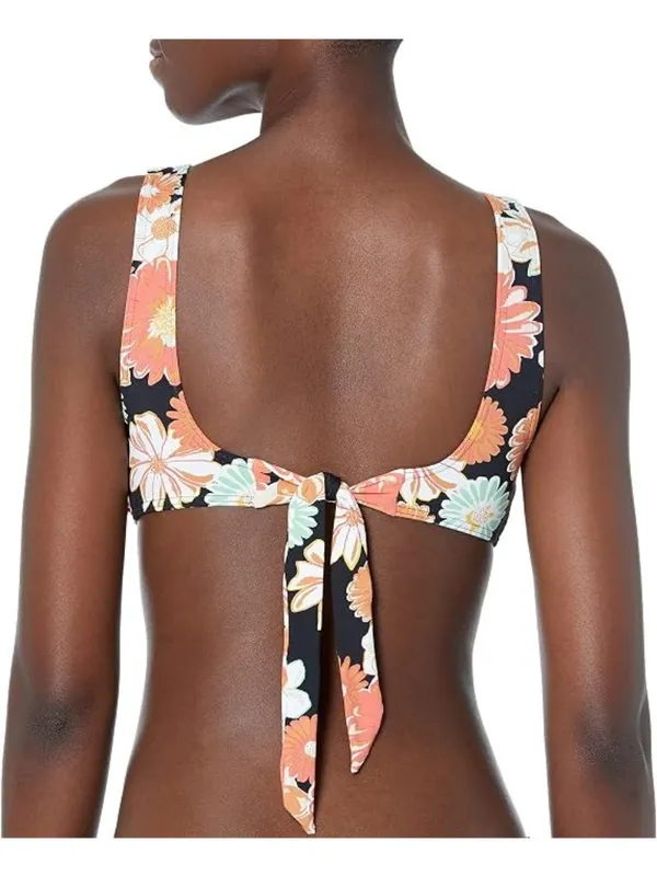 Roxy Standard Beach Classics Bralette Bikini Top Tie Back Floral Print Black S - Image 2