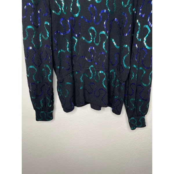 Vintage St. John for Neiman Marcus Black Long Sleeve Sequin Top 12 - Image 3