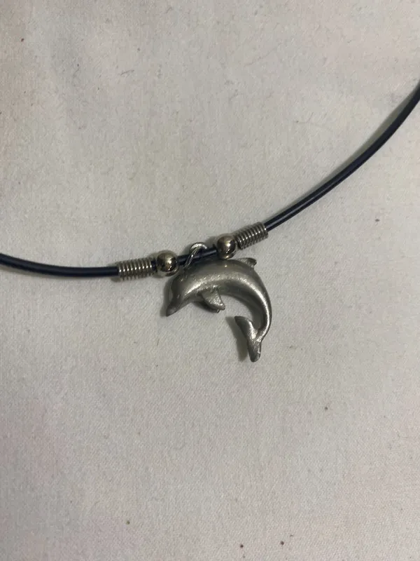 Dolphin Pendant Necklace Black Rubber Cord Silver Tone Ocean Marine 16" - Image 3