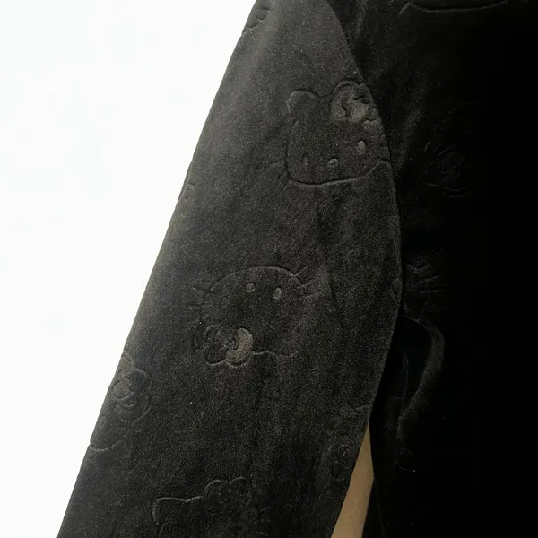 Hello Kitty Velour Zip Up Hoodie S/M Black Embossed Velvet Jacket - Image 2