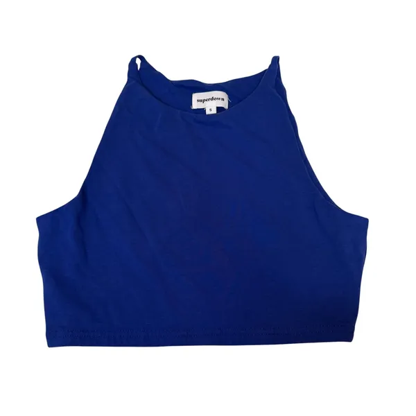 Revolve‎ Superdown High Neck Crop Top Tank Cobalt Blue Minimalist Basic Size S - Image 3