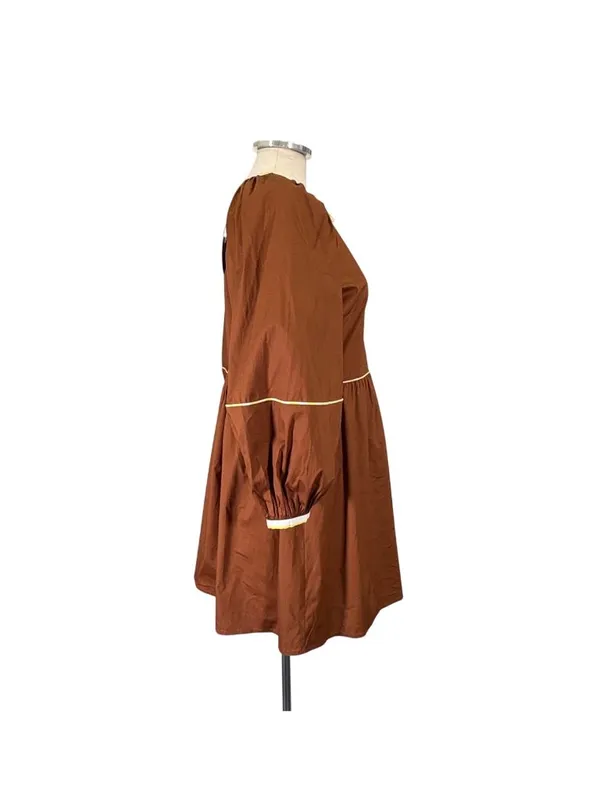 NEW Staud Demi Puff Sleeve Contrast Trim Poplin Mini Dress Size XS - Image 3