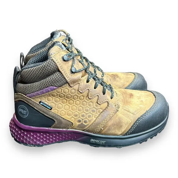Timberland Pro Womens 7 Reaxion A219B Brown Waterproof Composite Toe Work‎ Boot - Image 4