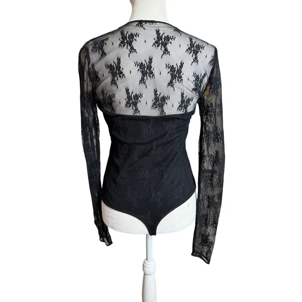 Abercrombie Black Lace Long Sleeve Bodysuit Small Sheer Mesh - Image 3