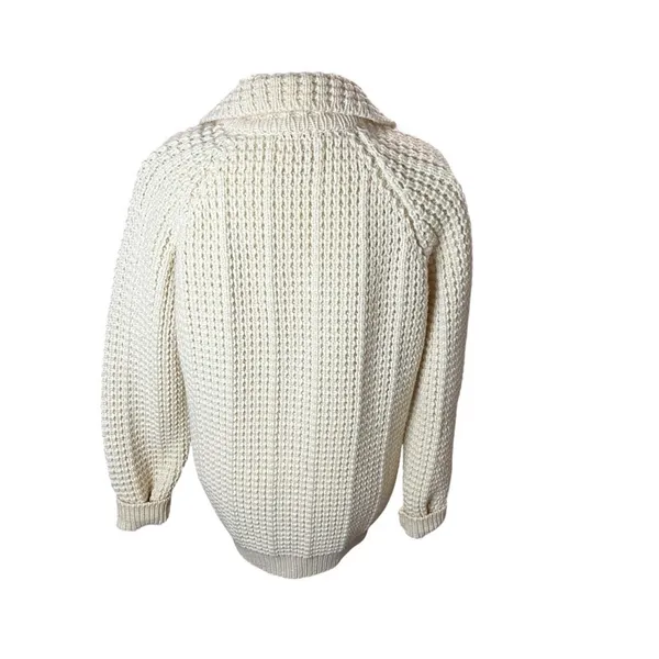 Bonner of Ireland Handloomed 100% Wool Aran Cable Knit Cardigan Cream XL - Image 4